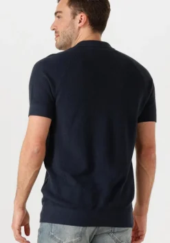 donkerblauwe lyle & scott polo linen blend knitted polo