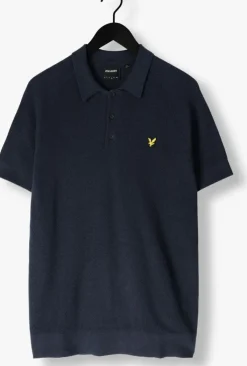donkerblauwe lyle & scott polo linen blend knitted polo