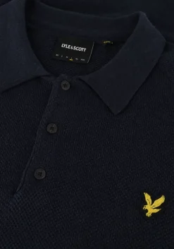 donkerblauwe lyle & scott polo linen blend knitted polo