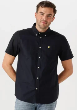 donkerblauwe lyle & scott casual overhemd short sleeve oxford shirt