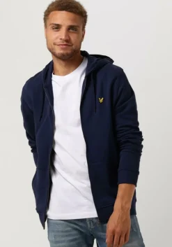 donkerblauwe lyle & scott trui zip through hoodie
