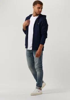donkerblauwe lyle & scott trui zip through hoodie
