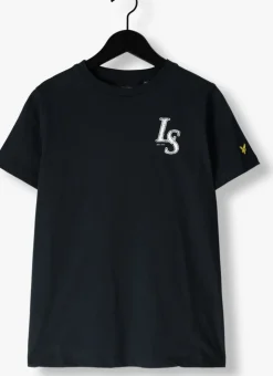 donkerblauwe lyle & scott t-shirt ls monogram print t-shirt