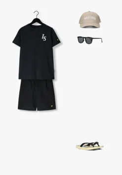 donkerblauwe lyle & scott t-shirt ls monogram print t-shirt
