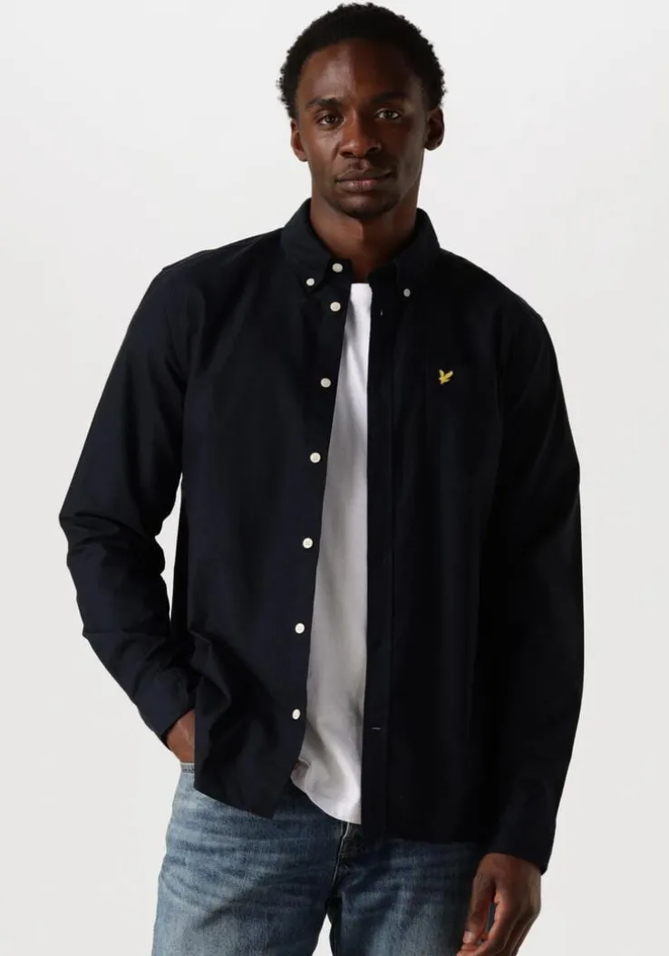 donkerblauwe lyle & scott casual overhemd plain oxford shirt