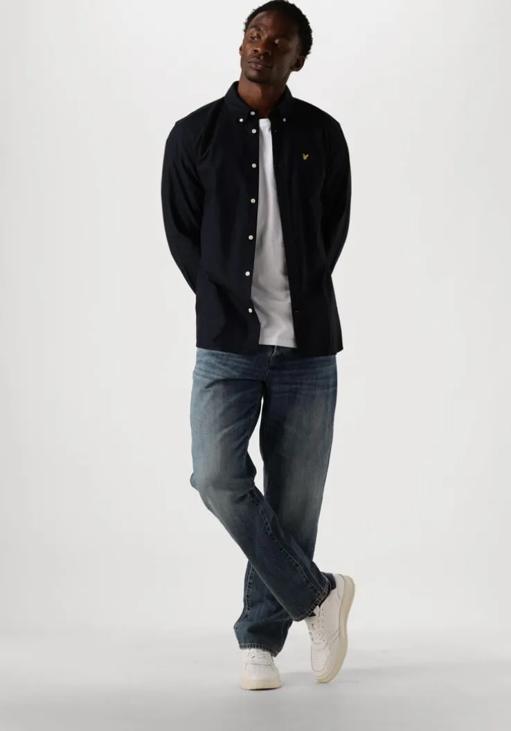 donkerblauwe lyle & scott casual overhemd plain oxford shirt
