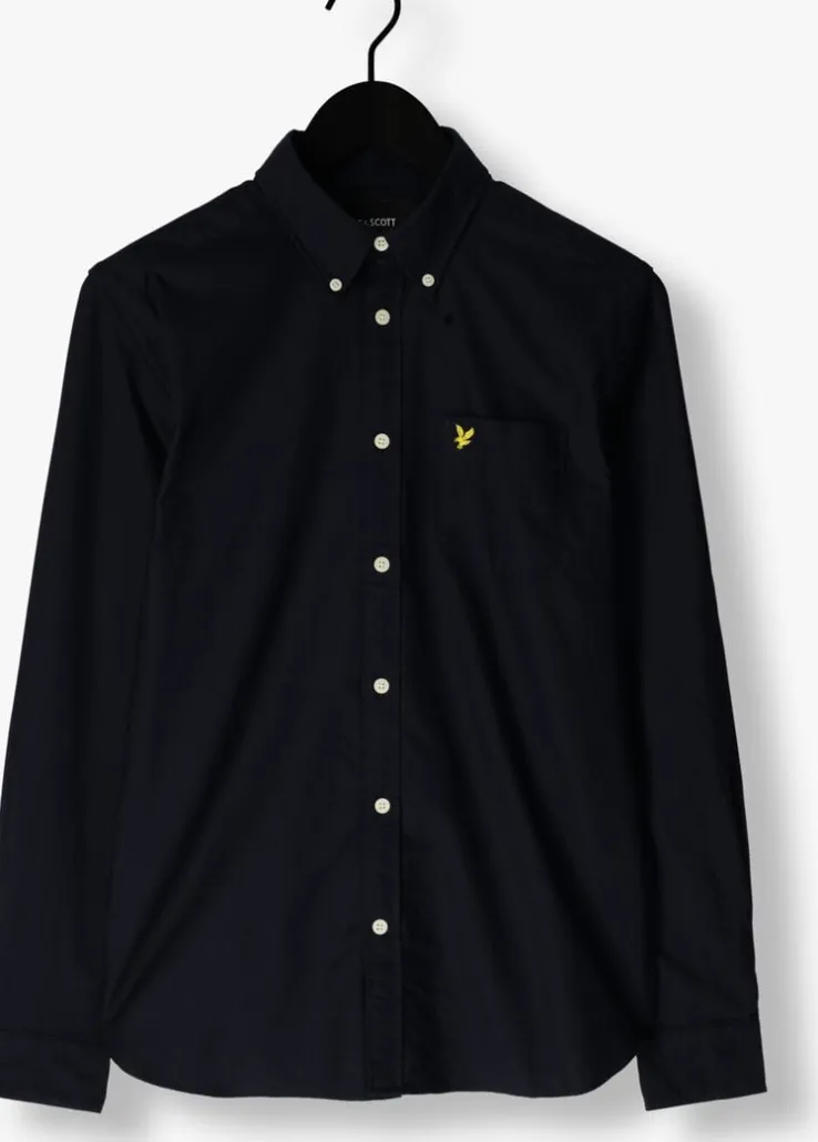 donkerblauwe lyle & scott casual overhemd plain oxford shirt