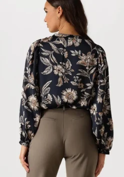 donkerblauwe neo noir blouses nani canvas flower blouse