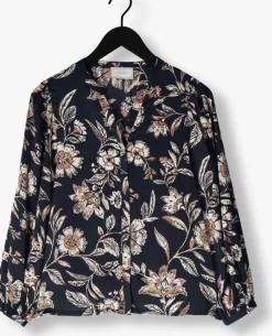 donkerblauwe neo noir blouses nani canvas flower blouse