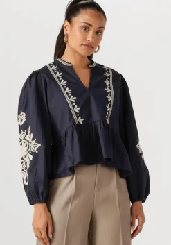 donkerblauwe neo noir blouses ginia emb blouse