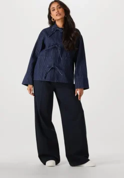 donkerblauwe neo noir blouses starlie stripe shirt