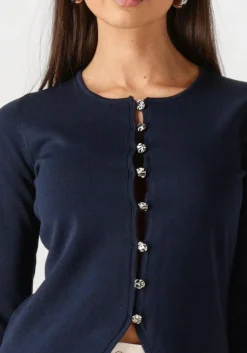 donkerblauwe neo noir blouses teller knit blouse