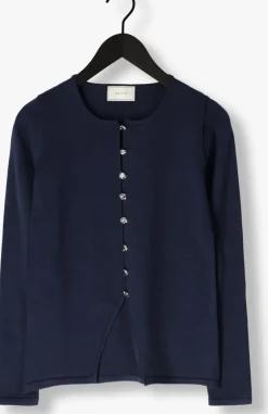 donkerblauwe neo noir blouses teller knit blouse