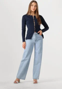 donkerblauwe neo noir blouses teller knit blouse