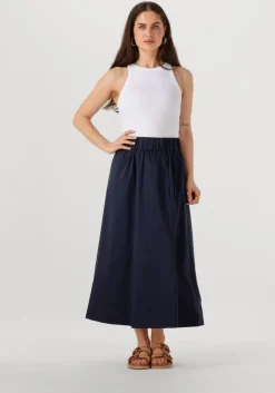 donkerblauwe neo noir midirok yara poplin skirt