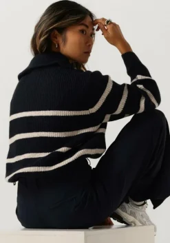 donkerblauwe neo noir trui nevena stripe knit blouse