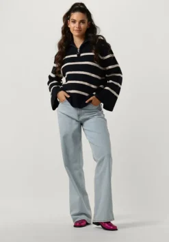 donkerblauwe neo noir trui nevena stripe knit blouse