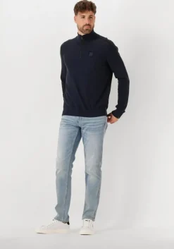 donkerblauwe pme legend trui half zip collar cotton modal