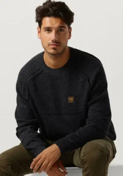 donkerblauwe pme legend trui r-neck cotton indigo look knit