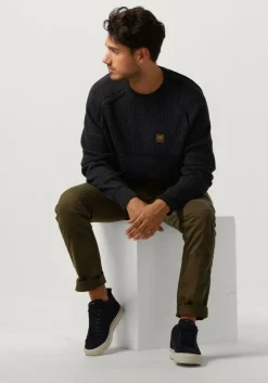 donkerblauwe pme legend trui r-neck cotton indigo look knit