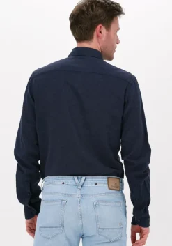 donkerblauwe profuomo casual overhemd hartger w cotton-linnen