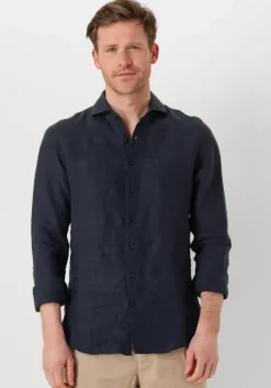 donkerblauwe profuomo klassiek overhemd shirt x-cutaway linen