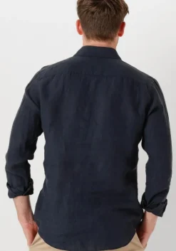 donkerblauwe profuomo klassiek overhemd shirt x-cutaway linen