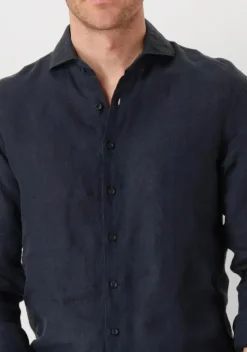 donkerblauwe profuomo klassiek overhemd shirt x-cutaway linen