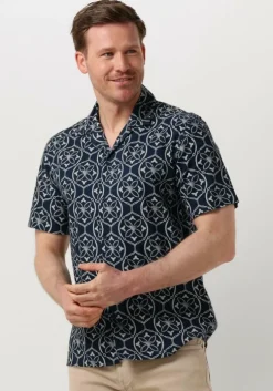 donkerblauwe pure path casual overhemd shortsleeve with all-over-print