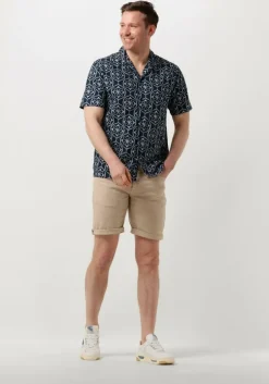 donkerblauwe pure path casual overhemd shortsleeve with all-over-print