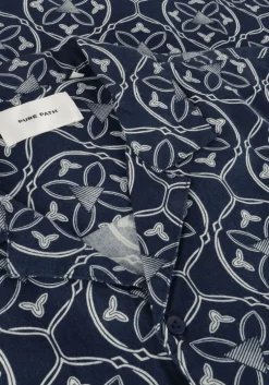 donkerblauwe pure path casual overhemd shortsleeve with all-over-print