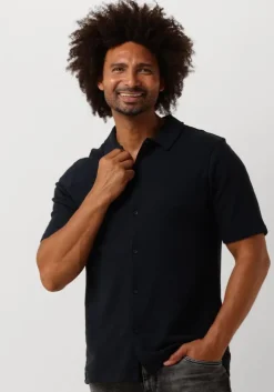 donkerblauwe pure path casual overhemd shortsleeve shirt button up