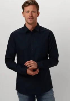 donkerblauwe pure path casual overhemd essential casual shirt