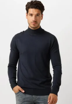 donkerblauwe pure path coltrui essential knit mockneck sweater