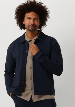 donkerblauwe pure path overshirt punta coack shirt with press buttons and front print