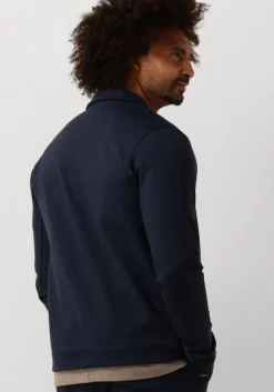 donkerblauwe pure path overshirt punta coack shirt with press buttons and front print