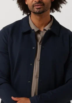 donkerblauwe pure path overshirt punta coack shirt with press buttons and front print