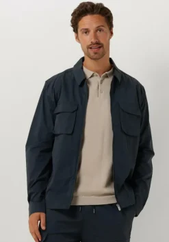 donkerblauwe pure path overshirt shirt with front zipper and chest pockets
