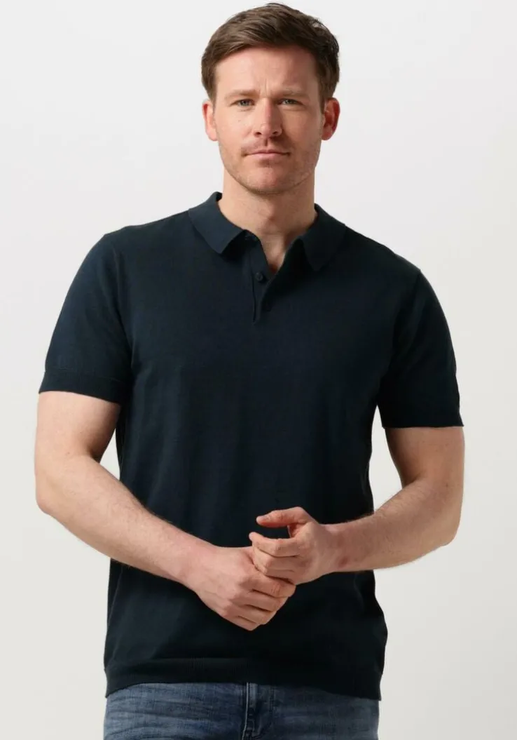 donkerblauwe pure path polo knit polo with chestprint