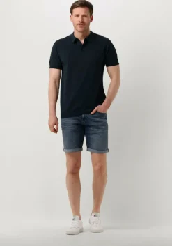 donkerblauwe pure path polo knit polo with chestprint