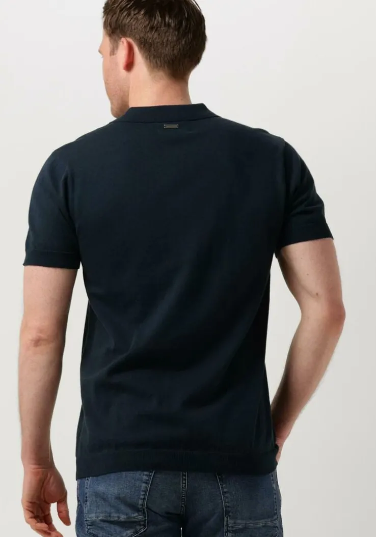 donkerblauwe pure path polo knit polo with chestprint