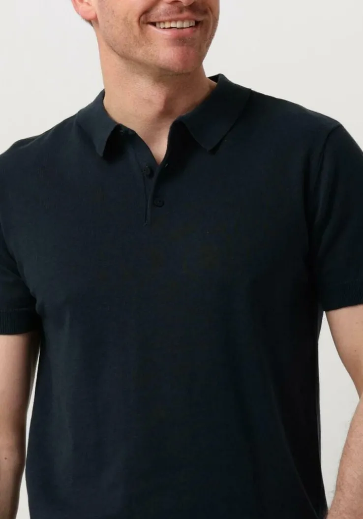 donkerblauwe pure path polo knit polo with chestprint