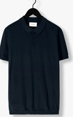 donkerblauwe pure path polo knit polo with chestprint