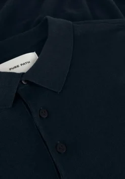 donkerblauwe pure path polo knit polo with chestprint