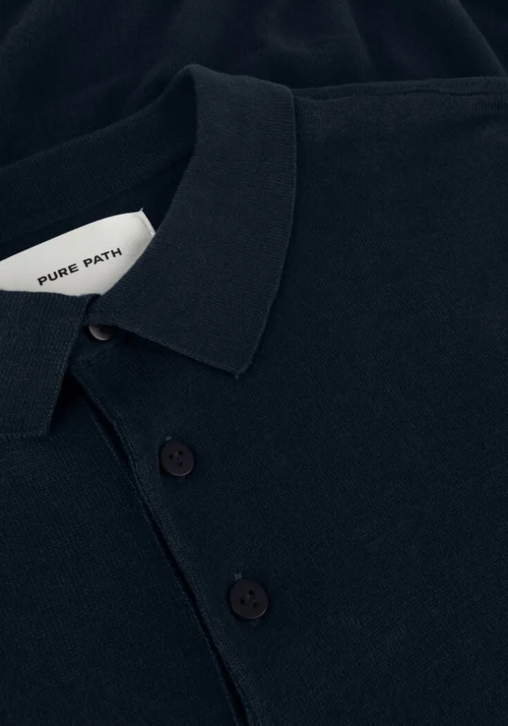 donkerblauwe pure path polo knit polo with chestprint