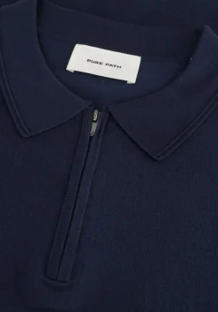 donkerblauwe pure path polo regular fit polo ss half zip knitwear