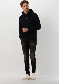 donkerblauwe pure path sweater essential logo hoodie