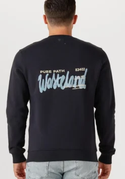 donkerblauwe pure path trui regular fit crewneck ls sweaters