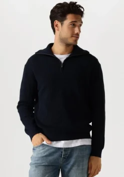 donkerblauwe pure path trui loose fit knitwear halfzip818