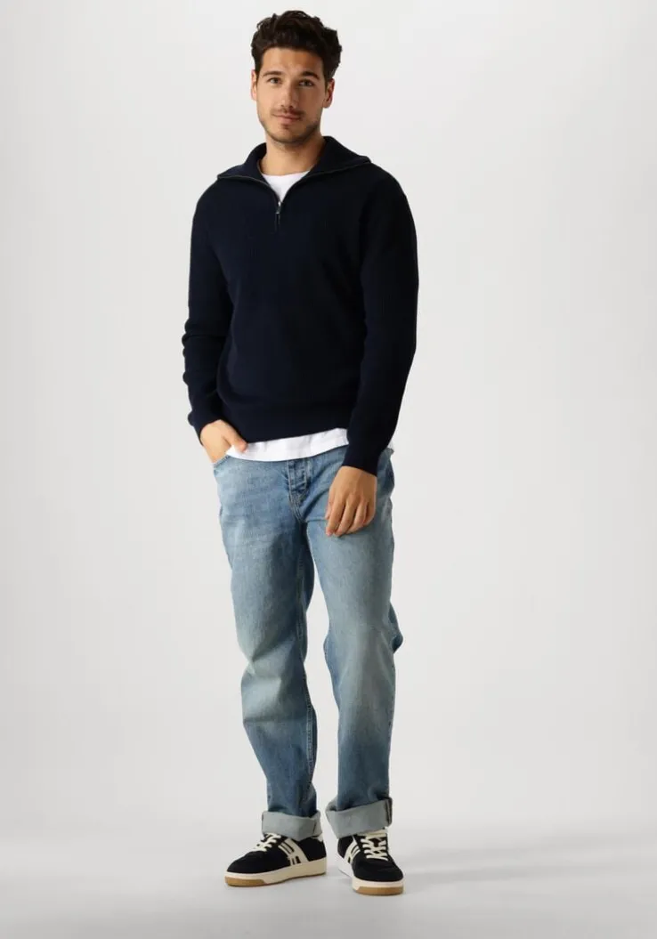 donkerblauwe pure path trui loose fit knitwear halfzip818